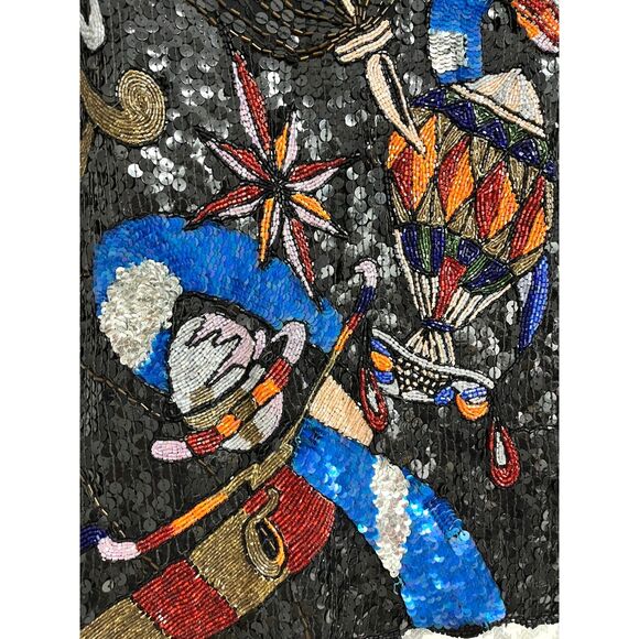 Giorgio Kauten Italian Designer McBling Vtg Sequin Blouse Stars Planets Balloons - Picture 3 of 11